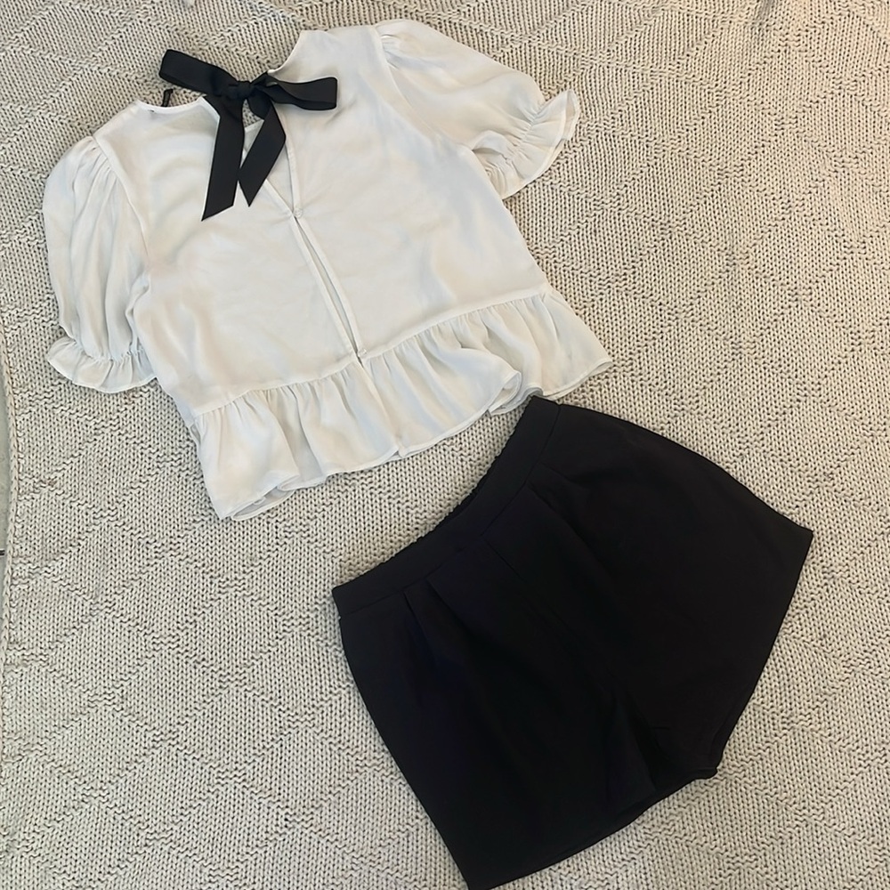 Shinestar | Women’s White Anime 2 Piece Puff Sleeve Peplum Blouse Size Small